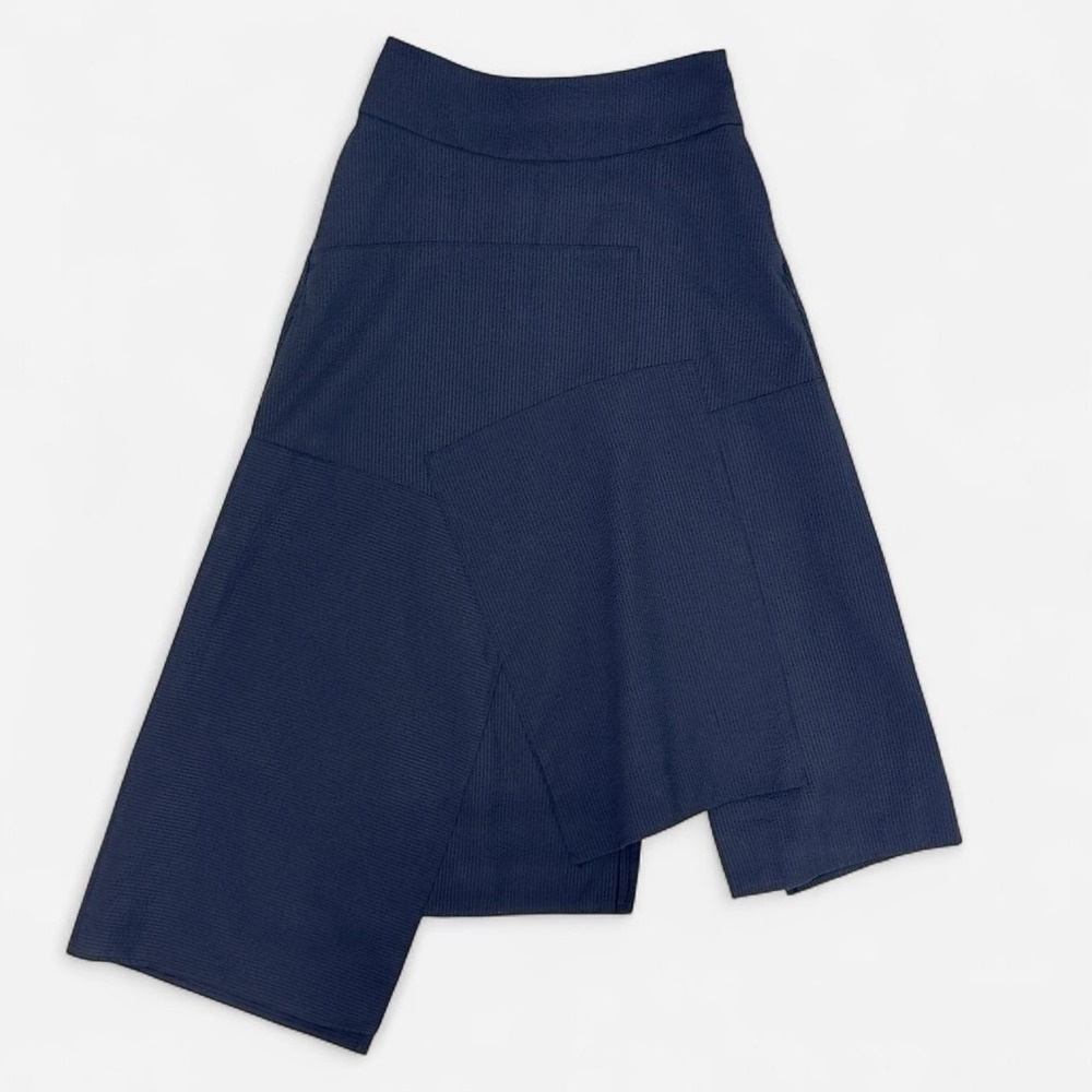JW ANDERSON JWA UNIQLO Seersucker Cotton Blend A-Line Midi Skirt Navy Size 2